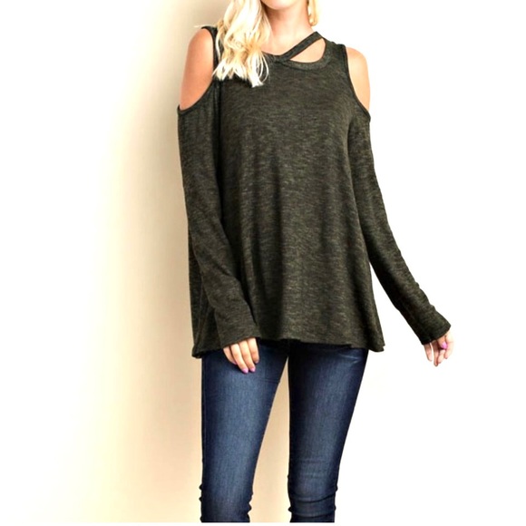 143 Story Cold Shoulder Cutout Swingy Knit Top - Picture 1 of 13
